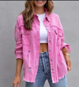 Ripped denim casual shirt jacket