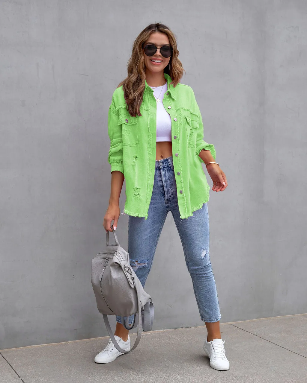 Ripped denim casual shirt jacket