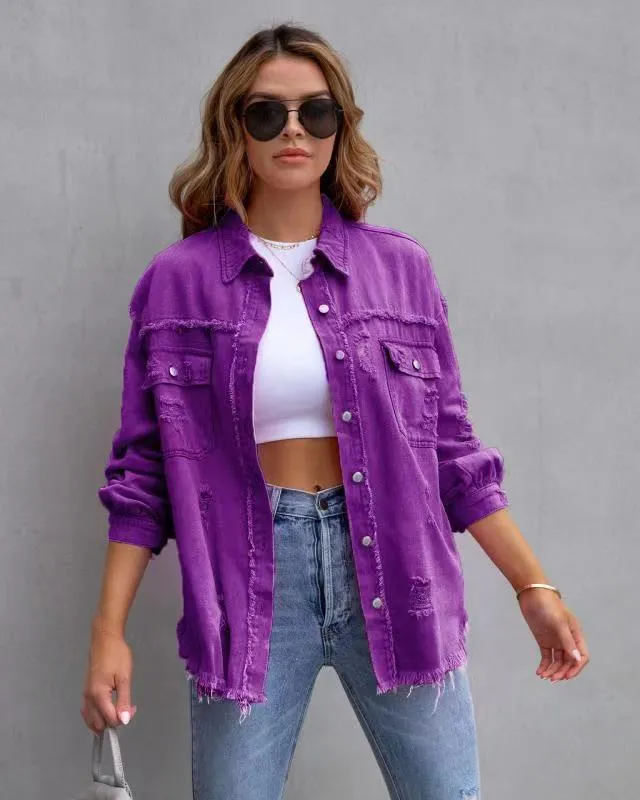 Ripped denim casual shirt jacket