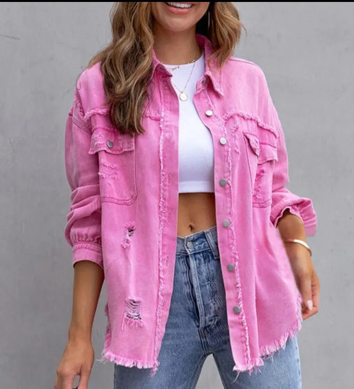 Ripped denim casual shirt jacket