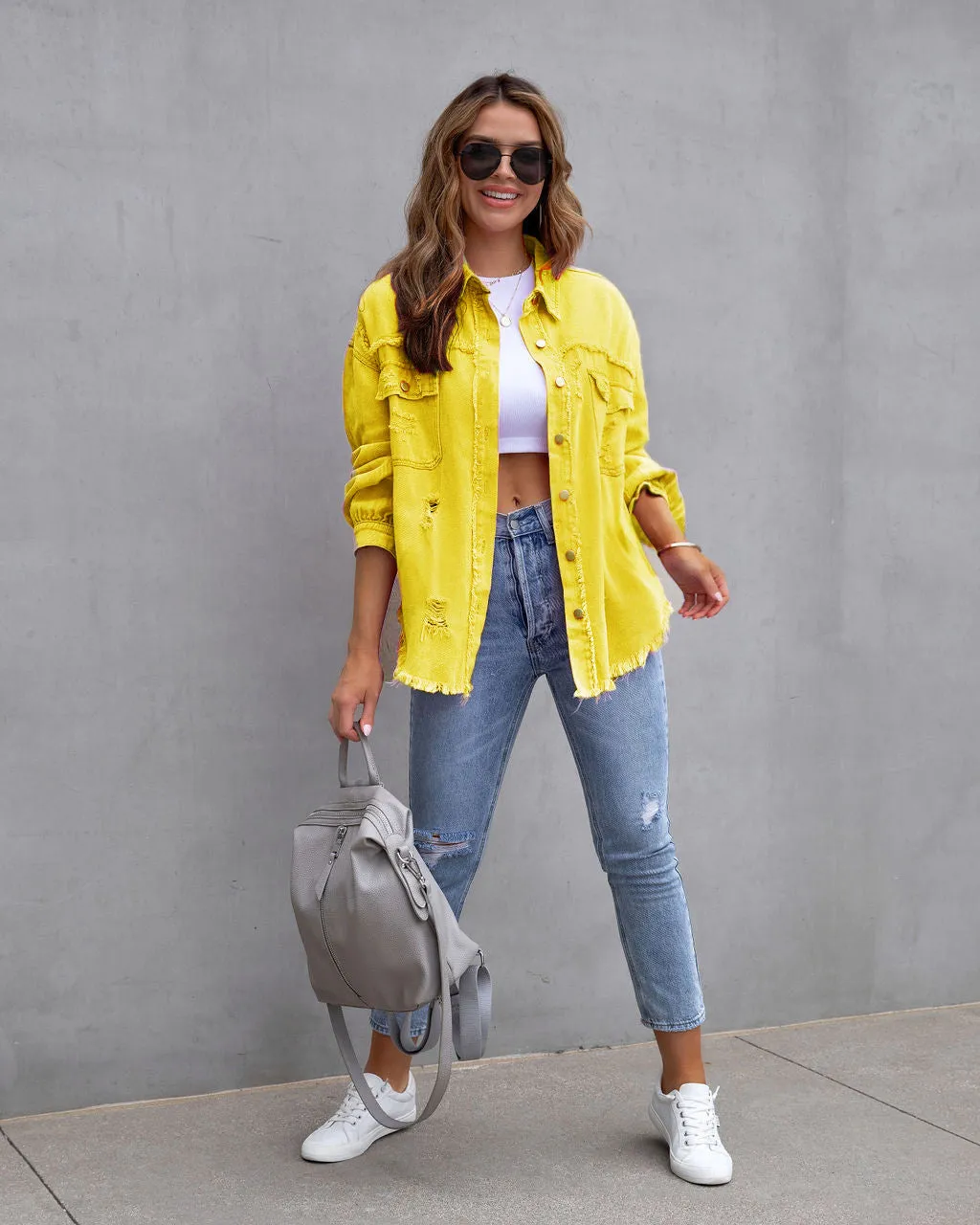 Ripped denim casual shirt jacket