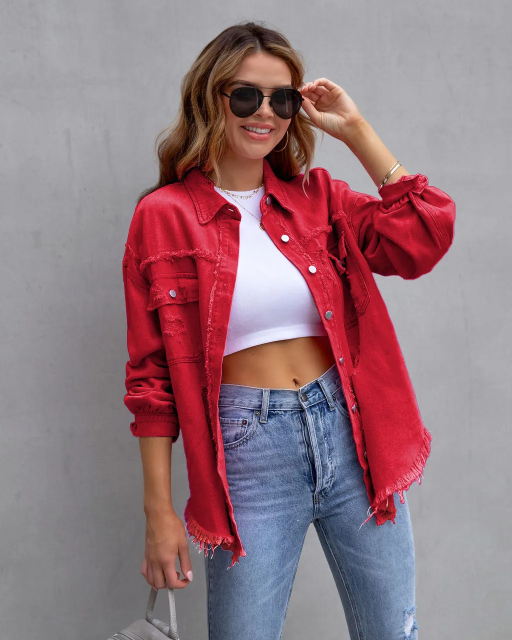 Ripped denim casual shirt jacket