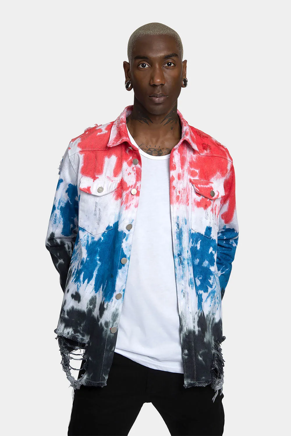 Ripped Tie Dye Denim Jacket