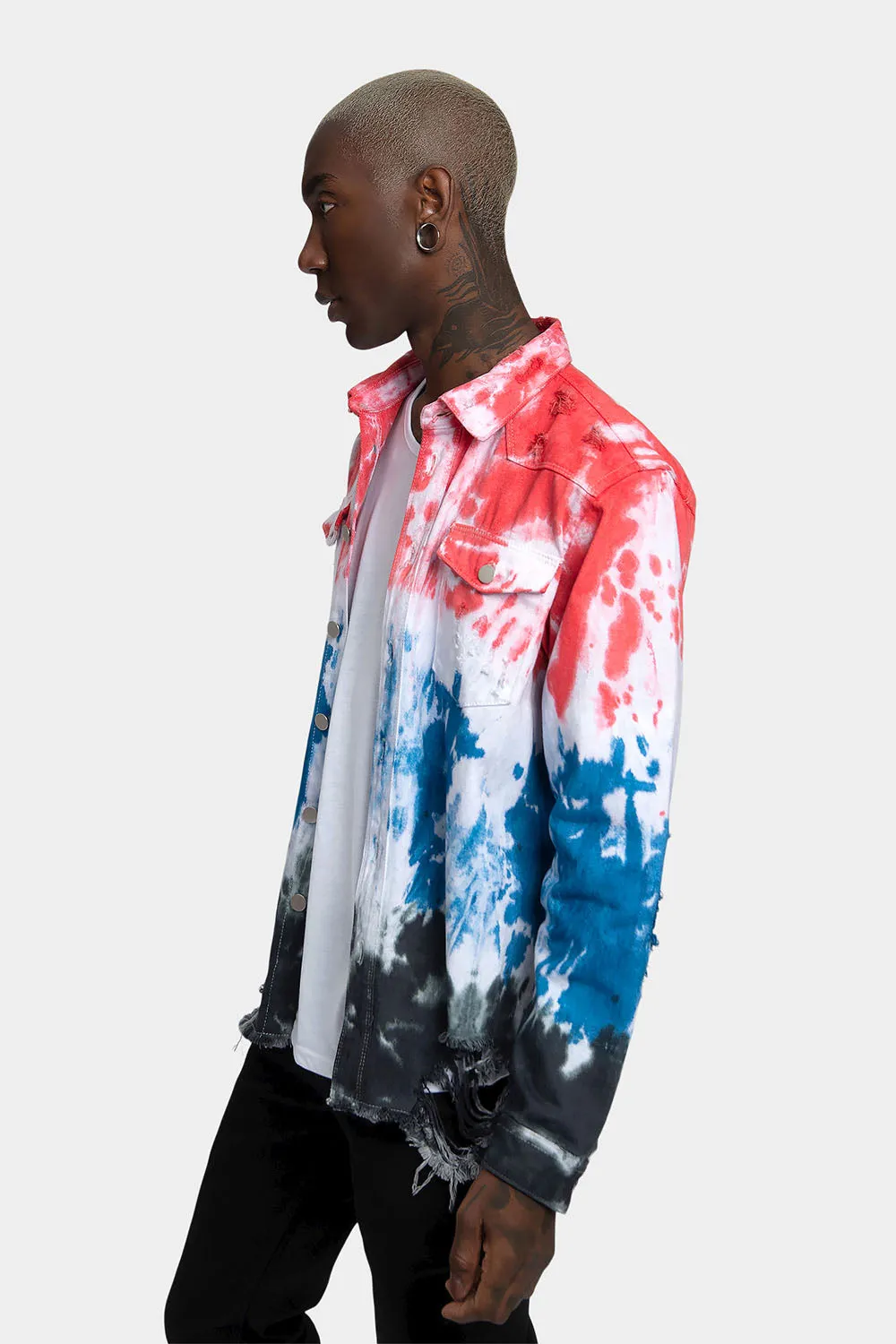 Ripped Tie Dye Denim Jacket