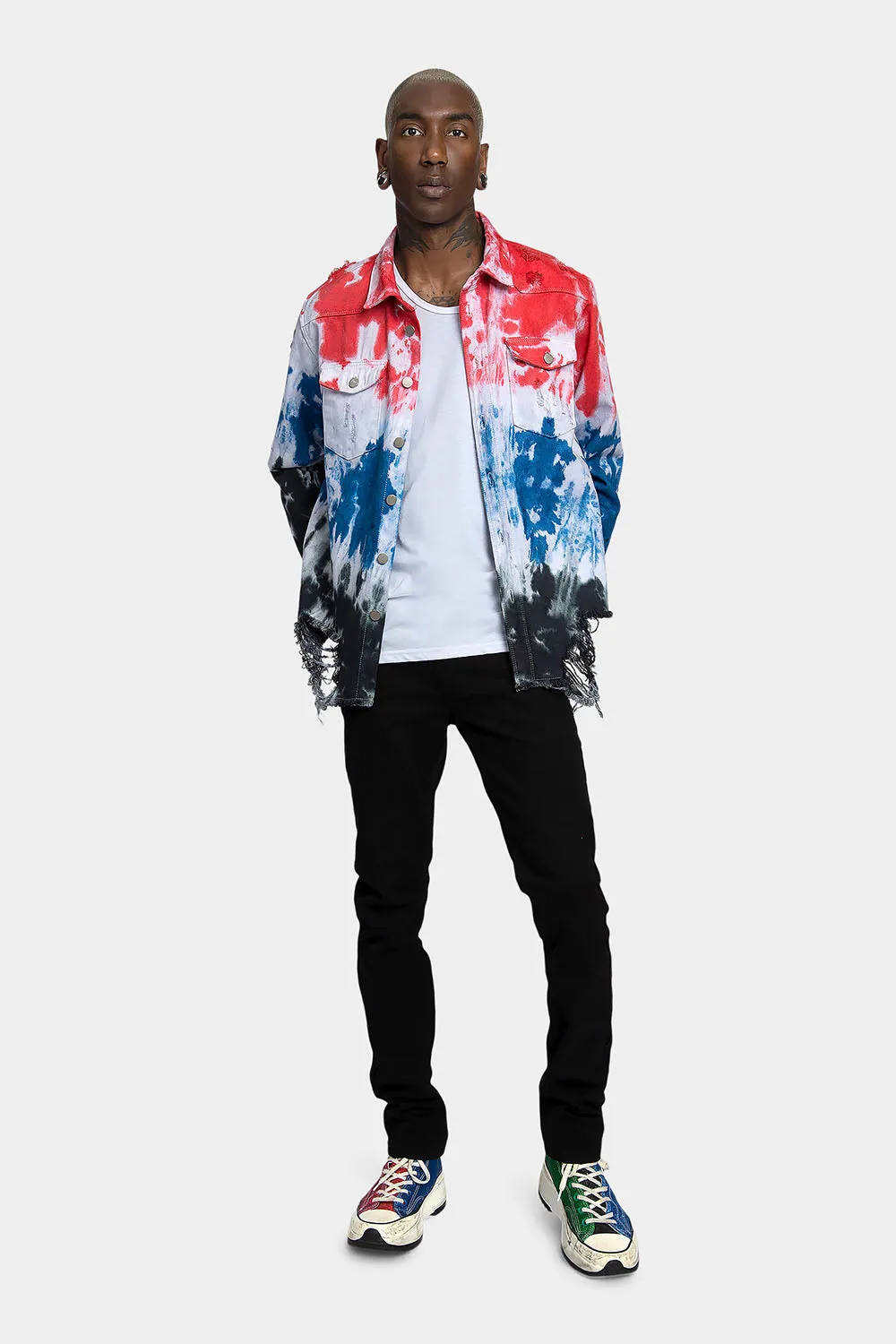 Ripped Tie Dye Denim Jacket