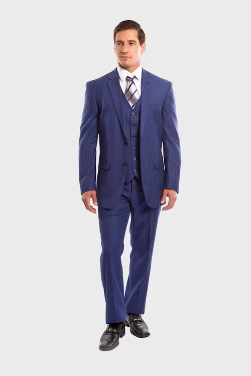 Royal Blue Pinstripe Modern Fit 3 Piece Suit