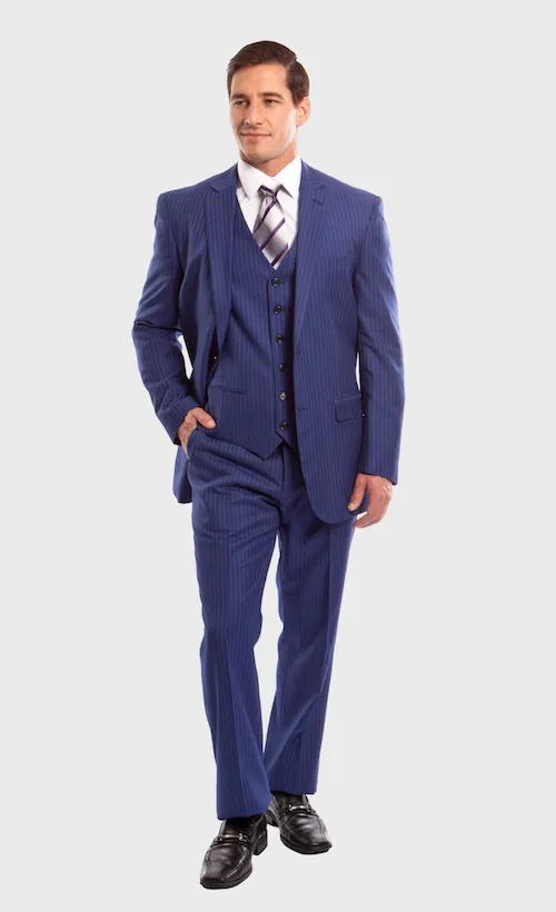 Royal Blue Pinstripe Modern Fit 3 Piece Suit