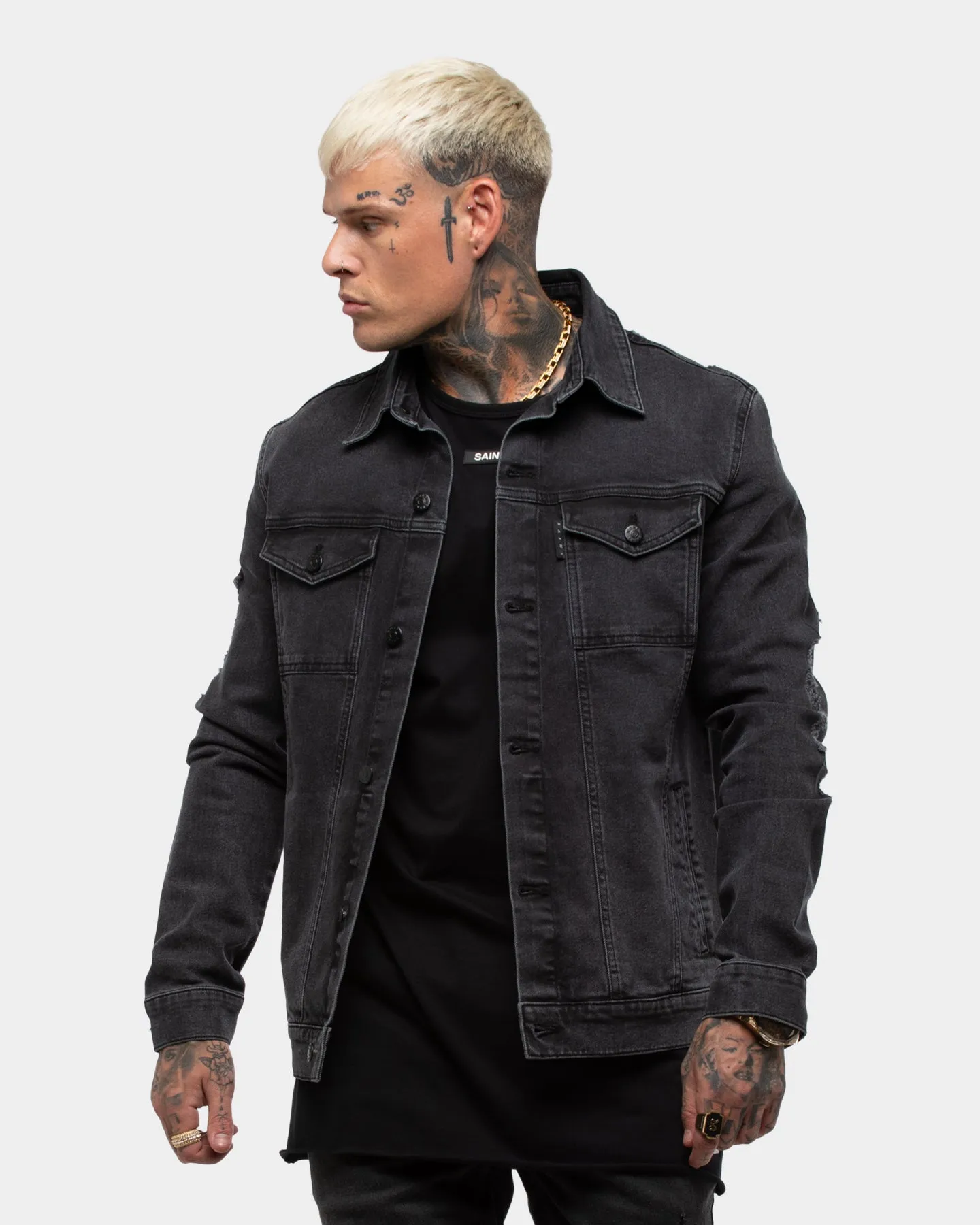 Saint Morta Men's Vintage Denim Jacket Aged Black