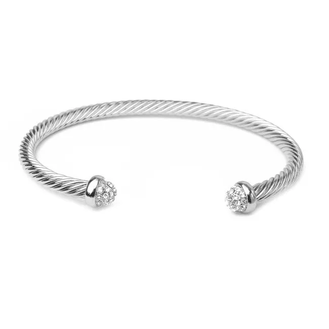 Silver Cubic Zirconia Open Cuff Bracelet