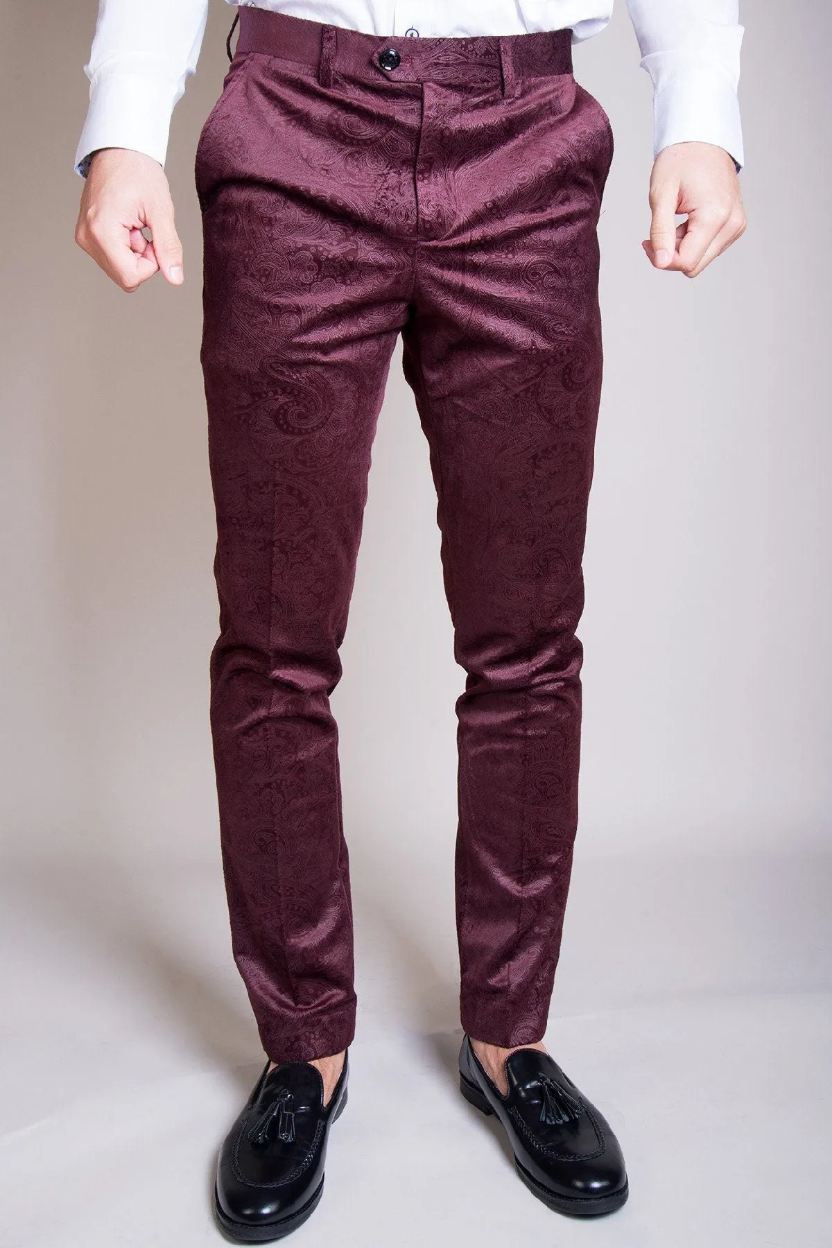 Simon Jacquard Wine Velvet Three Piece Suit :- Velvet Suits