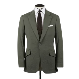 Single Breasted Notch Lapel Suit in Olive Seersucker