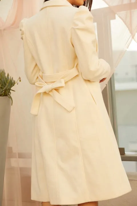 Sophisticated Beige Lapel Wool Long Sleeve Trench Coat