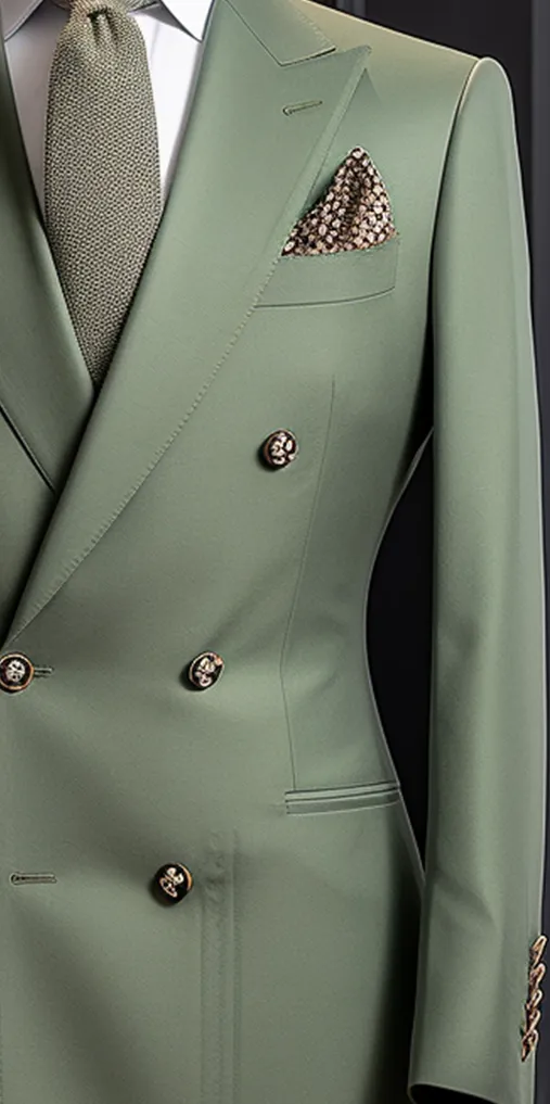 Sophisticated Sage Green Double Breasted Suit for Men