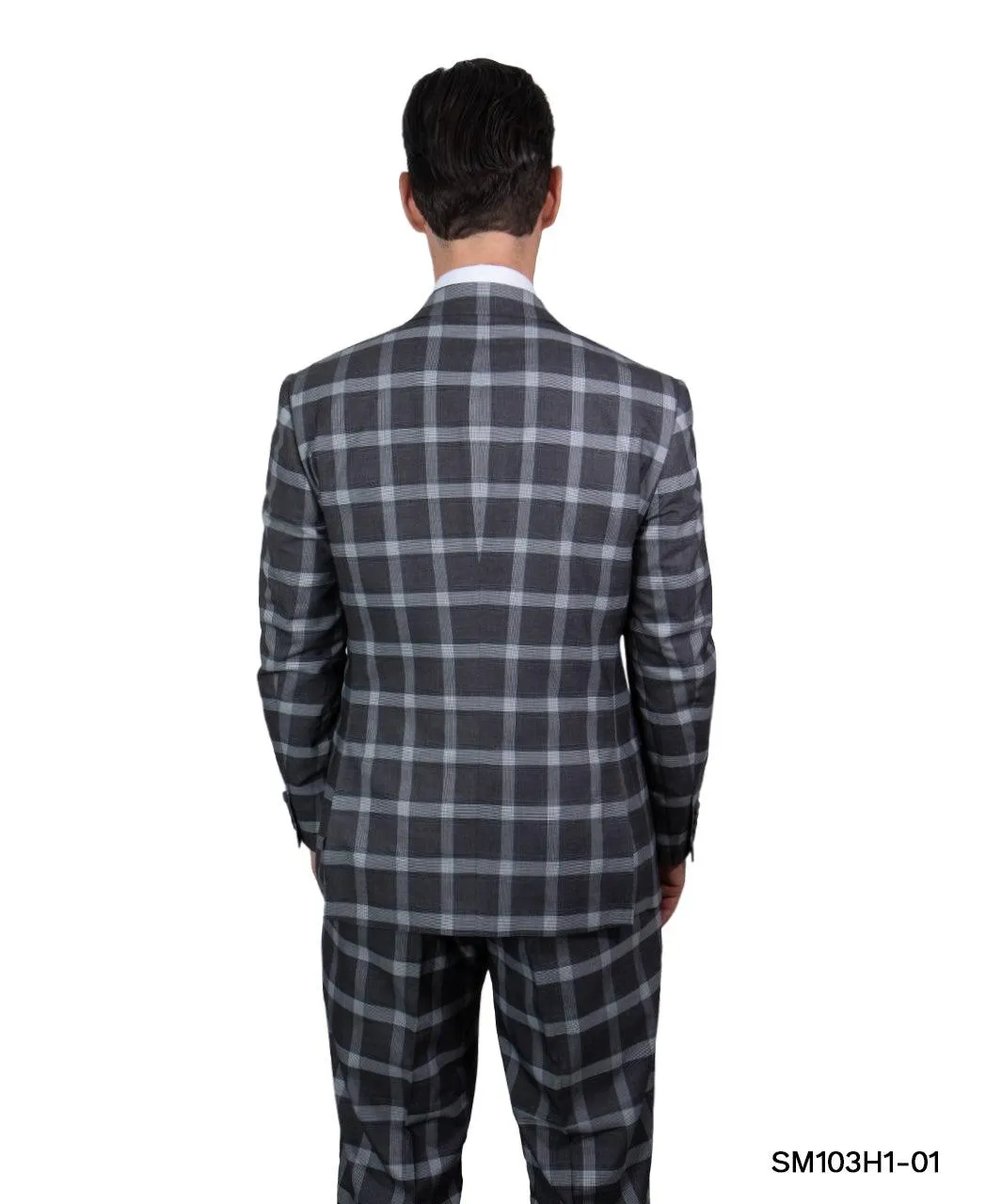 Stacy Adams Hybrid Fit Double-Breast Suit, Neutral Plaid