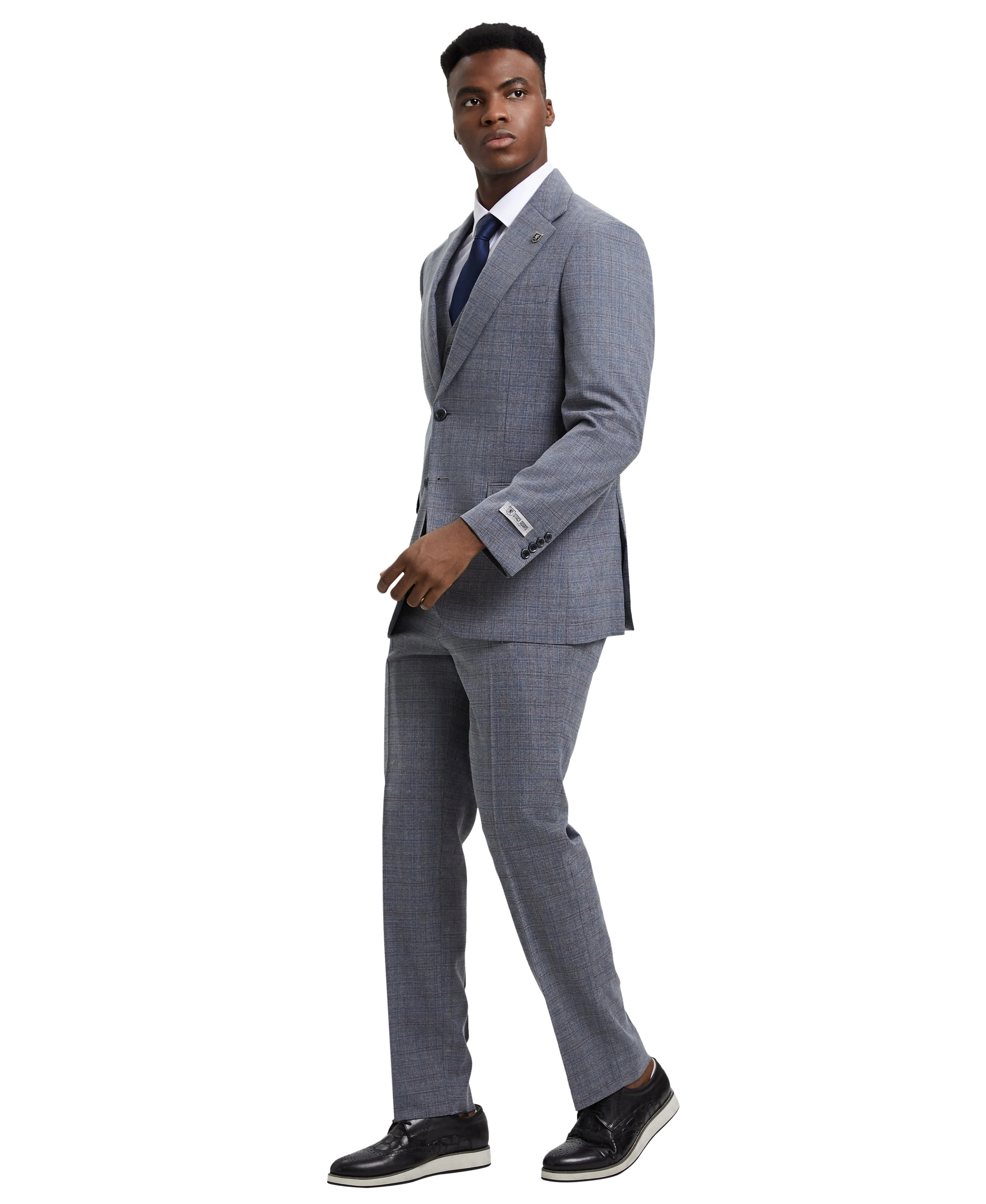 Stacy Adams Hybrid- Fit Vested Suit, Plaid Grey