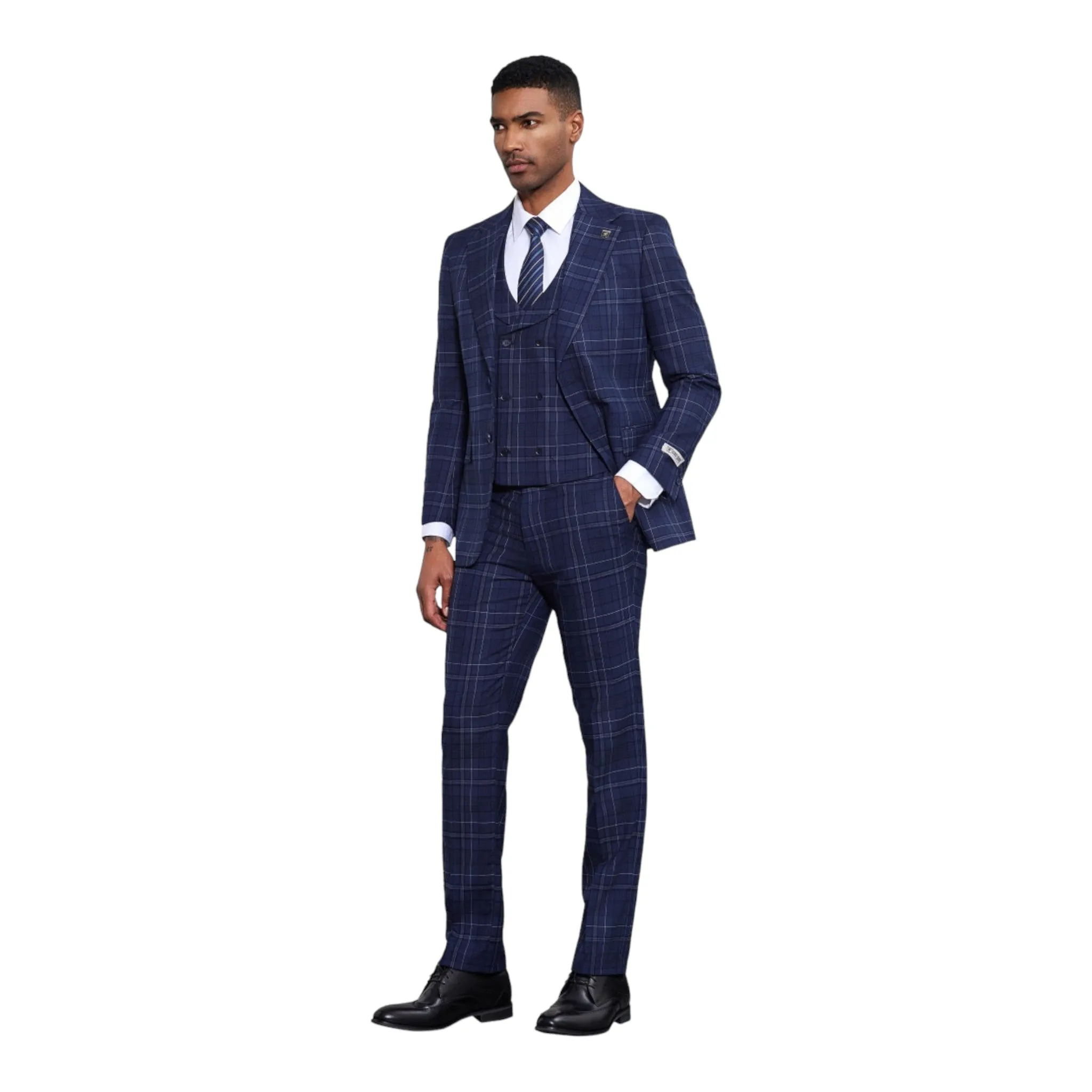 STACY ADAMS: Window Plaid 3pc. Suit SM175H