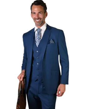 Statement Blue Men's Tailored Fit Vested Wool Suit