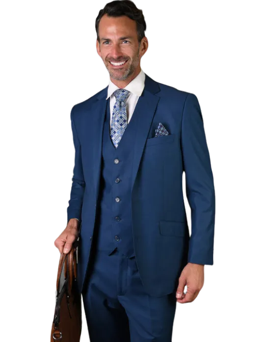 Statement Blue Men's Tailored Fit Vested Wool Suit