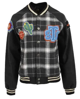 STS Ladies Black Plaid Varsity Jacket w/Patches