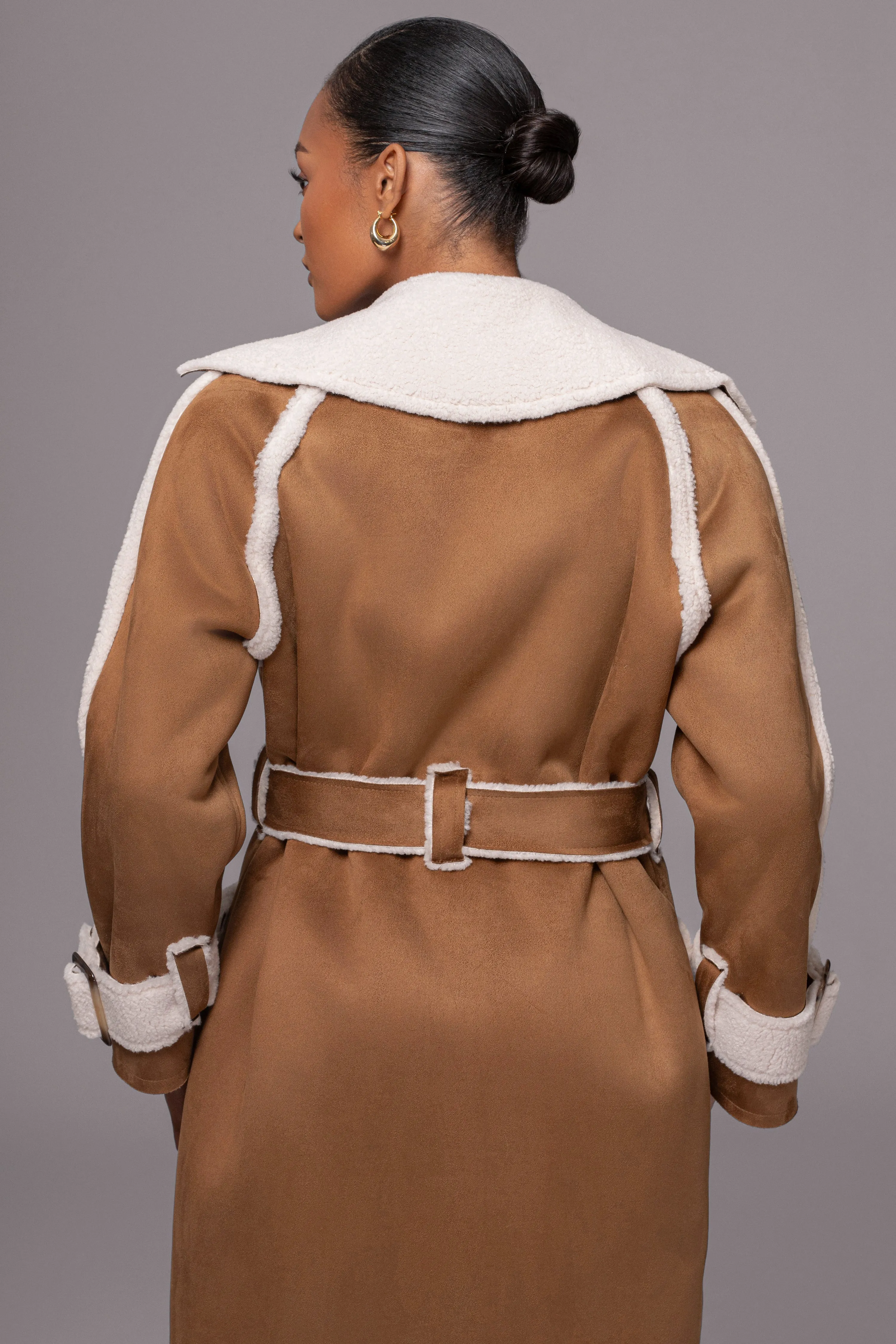 Tan Suede And Sherpa Reversible Coat