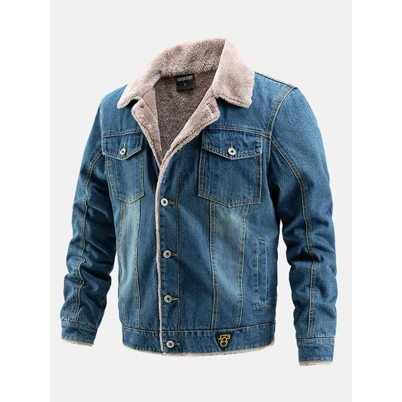 Thickened Windproof Denim Faux Fur Lined Denim Jacket