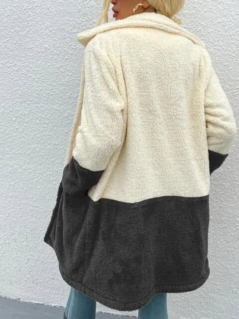 Two Tone Teddy Coat With Pockets