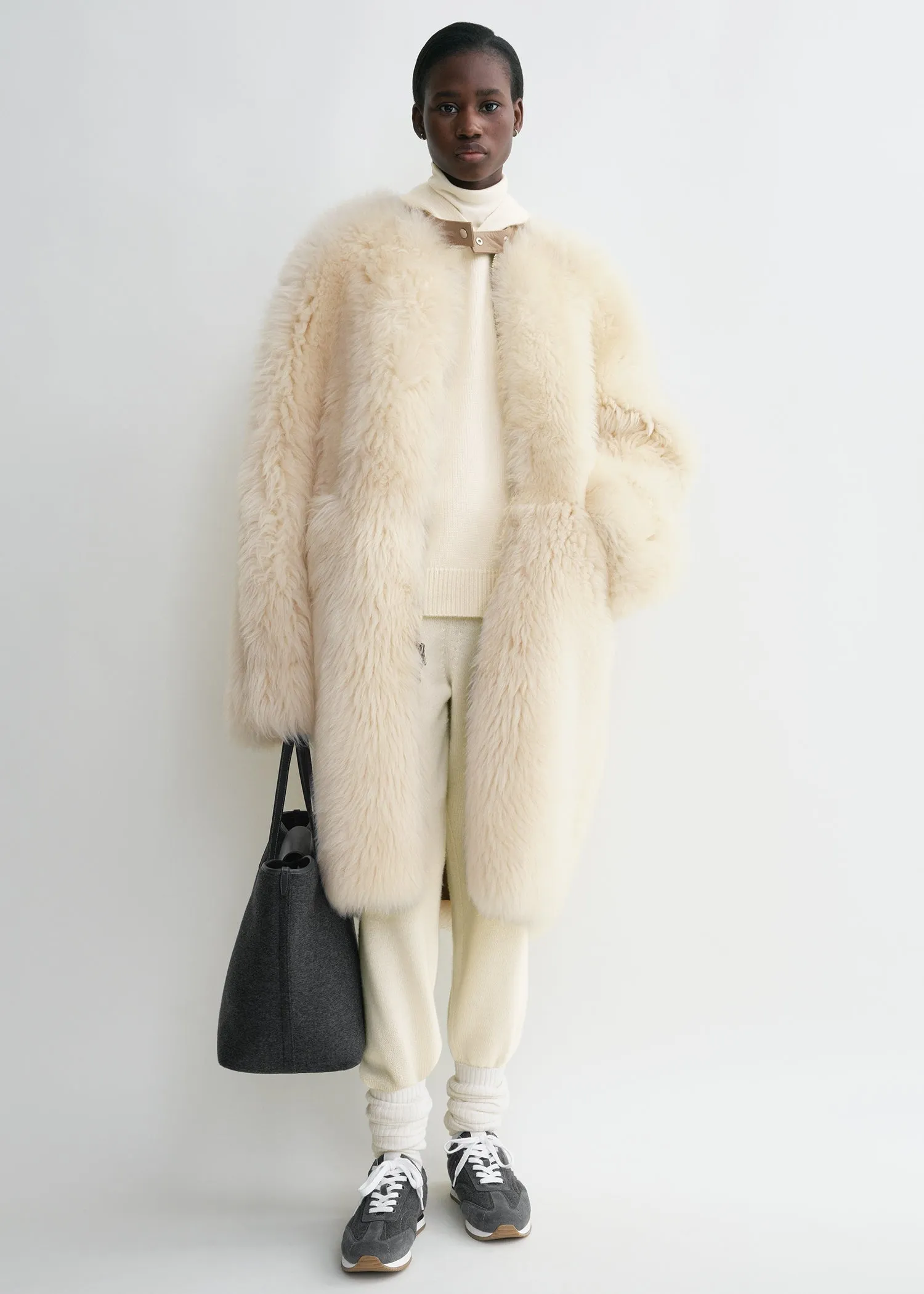 Two-way shearling coat caramel/cream