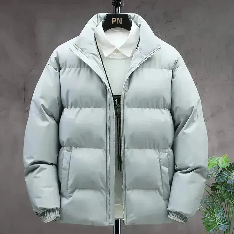 Winter Cotton padded Velvet Thick Stand Collar Rain Puffer Jacket for men