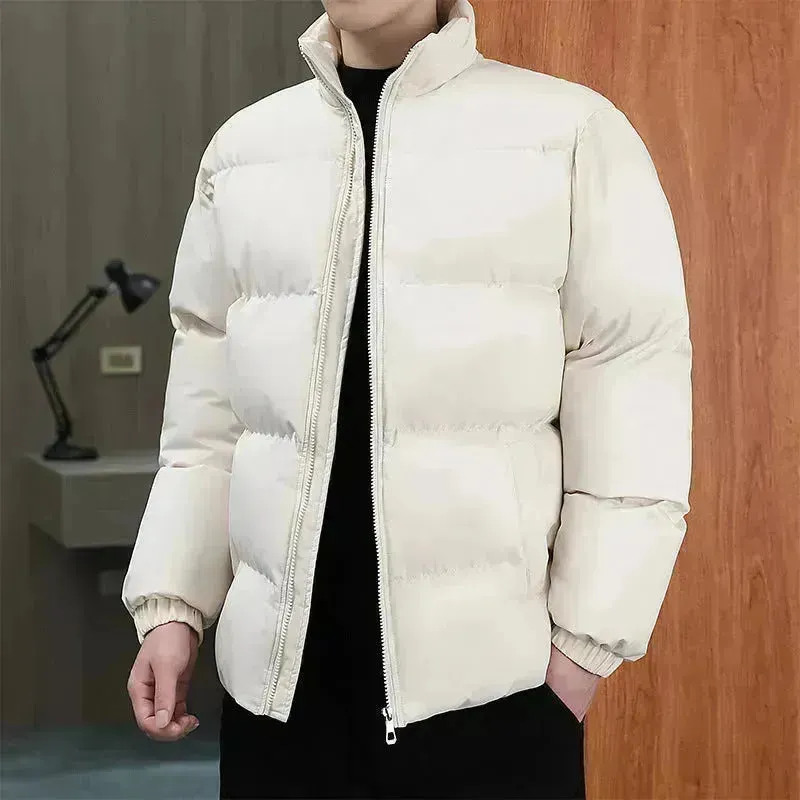 Winter Cotton padded Velvet Thick Stand Collar Rain Puffer Jacket for men