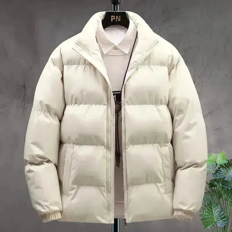 Winter Cotton padded Velvet Thick Stand Collar Rain Puffer Jacket for men