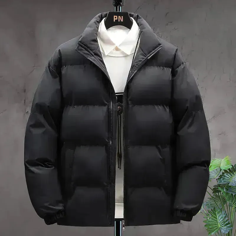 Winter Cotton padded Velvet Thick Stand Collar Rain Puffer Jacket for men