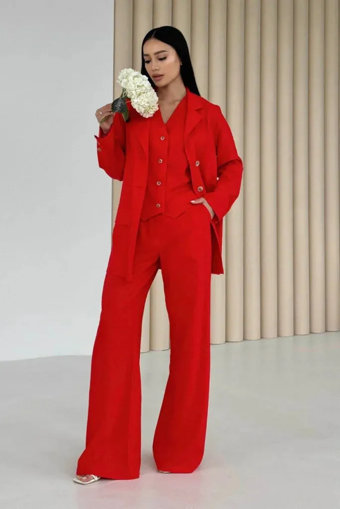 Women Red Three Piece Suit For Office and Events, Classic Red Outfit for Wedding