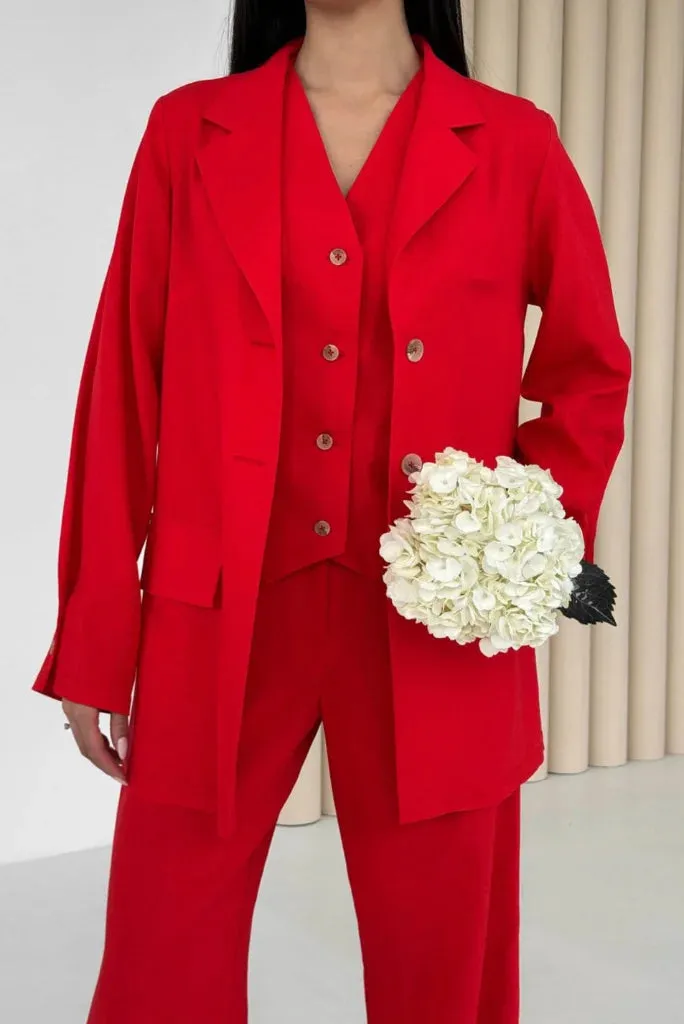 Women Red Three Piece Suit For Office and Events, Classic Red Outfit for Wedding