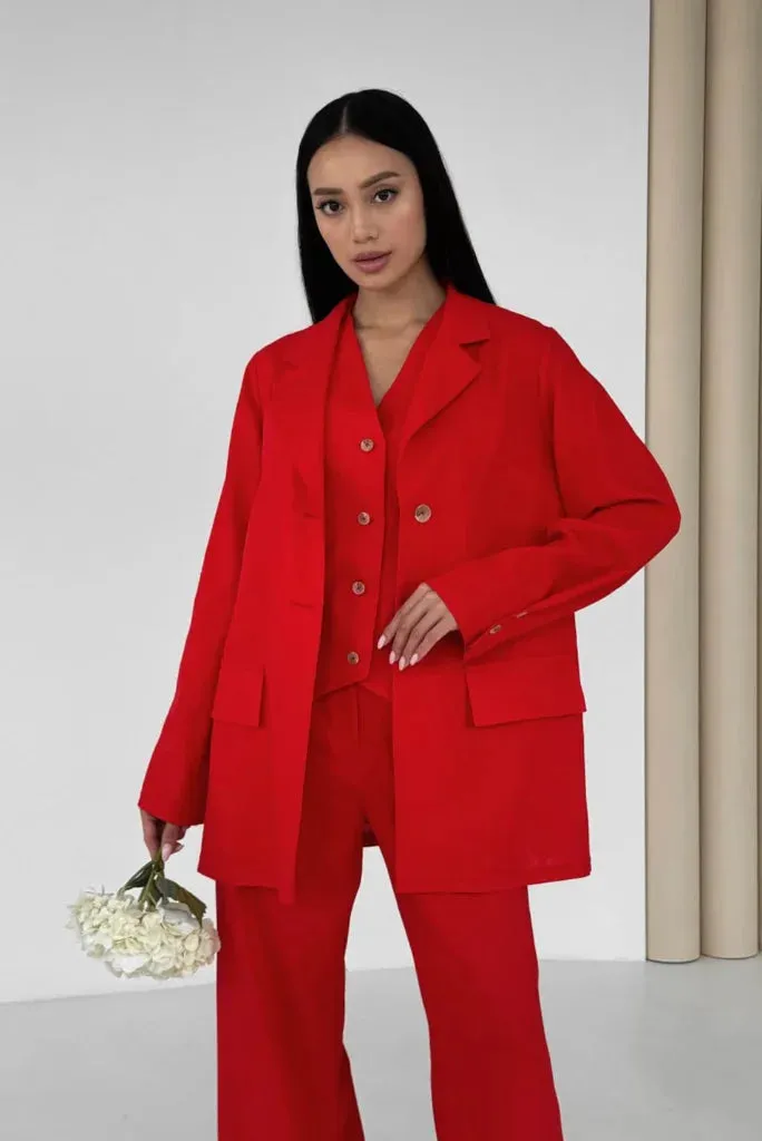 Women Red Three Piece Suit For Office and Events, Classic Red Outfit for Wedding