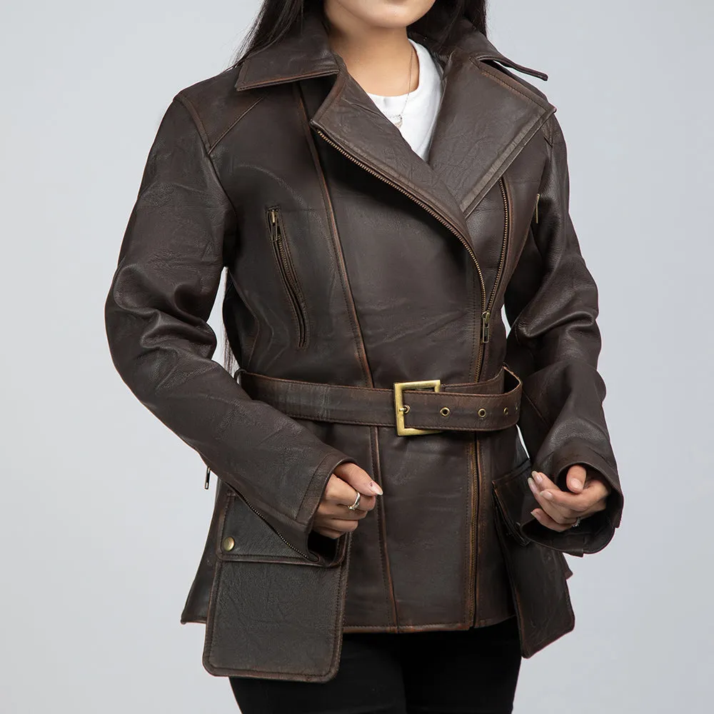 Womens Dark Brown Leather Trench Coat