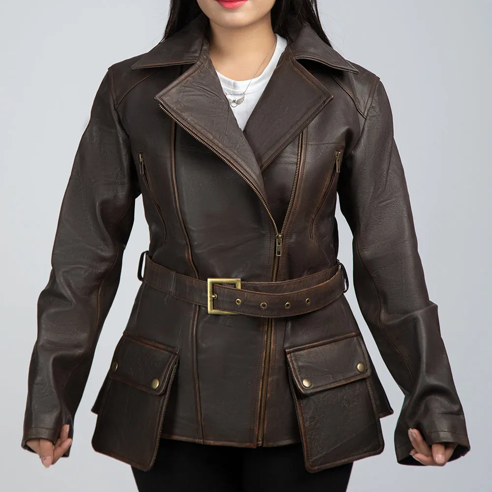 Womens Dark Brown Leather Trench Coat