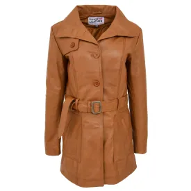 Womens Leather Trench Coat with Belt Shania Tan