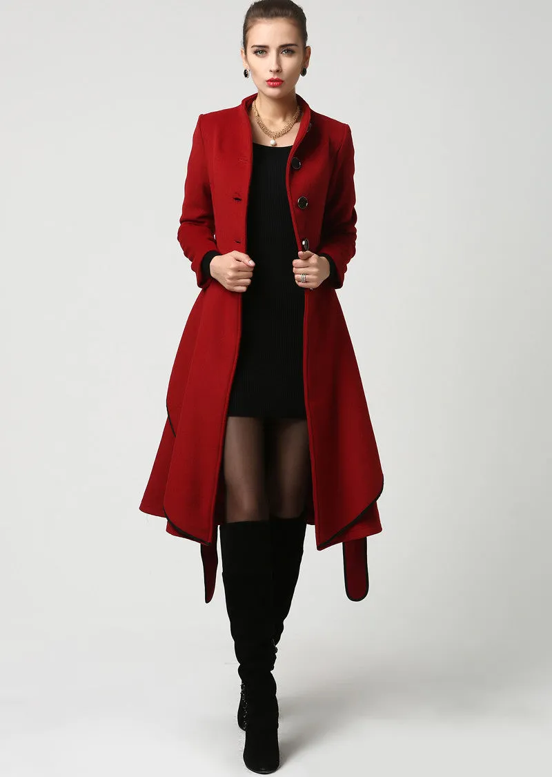 Womens midi Red Cashmere Coat Warm jacket 1111#