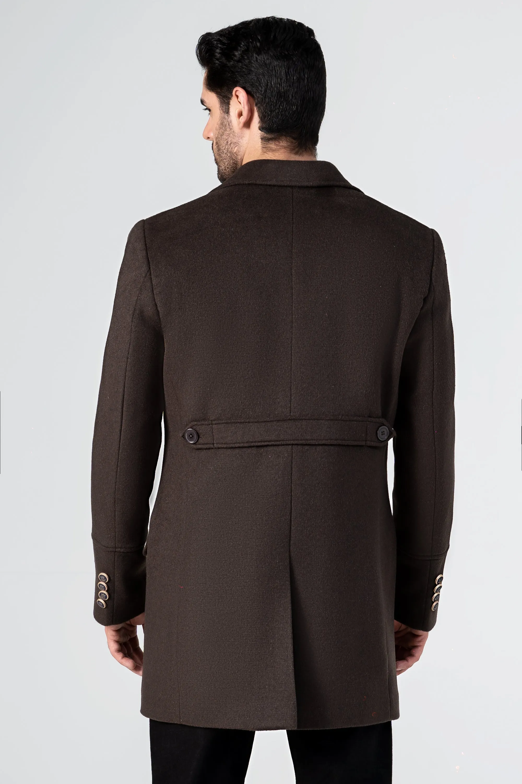 WOOLEN LONG COAT DARK BROWN