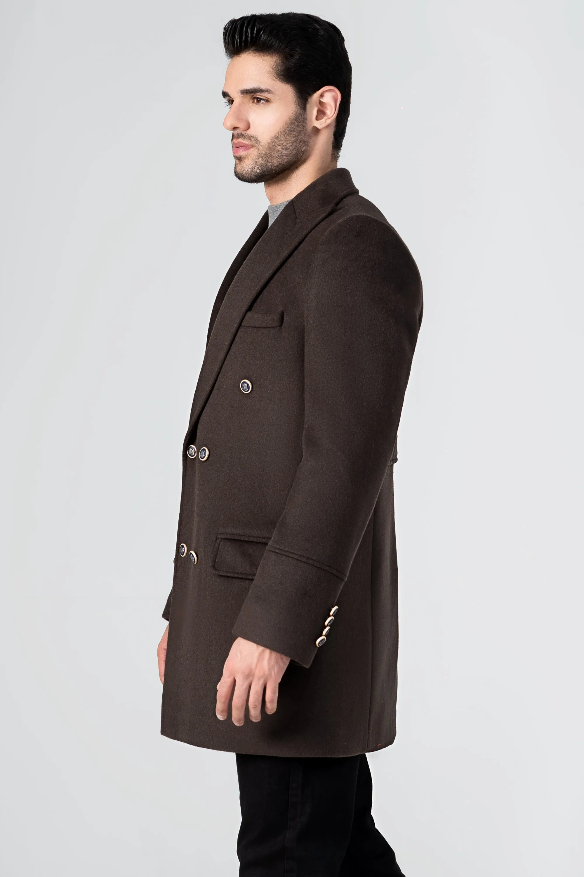 WOOLEN LONG COAT DARK BROWN