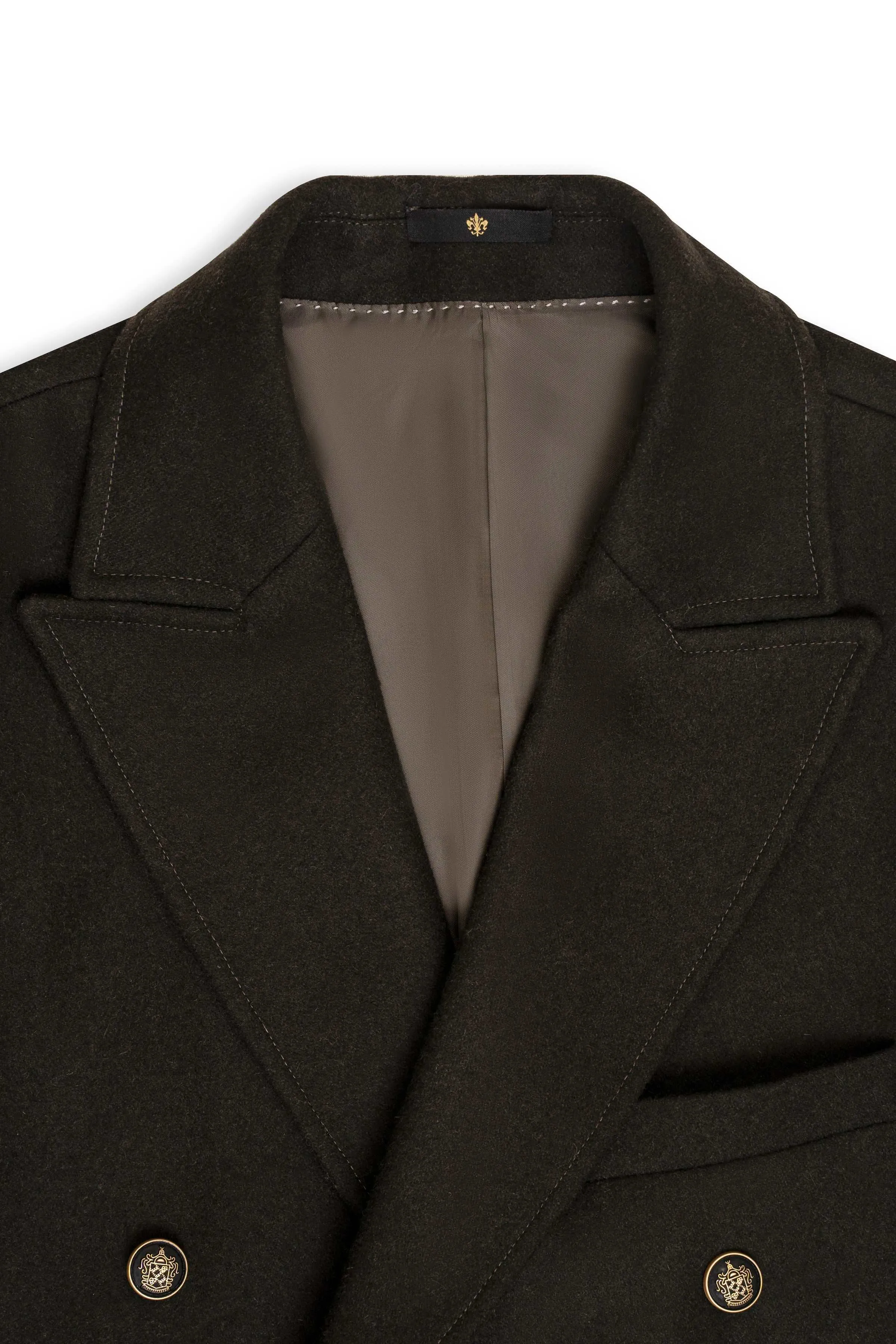 WOOLEN LONG COAT DOUBLE BREASTED DARK OLIVE