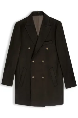 WOOLEN LONG COAT DOUBLE BREASTED DARK OLIVE