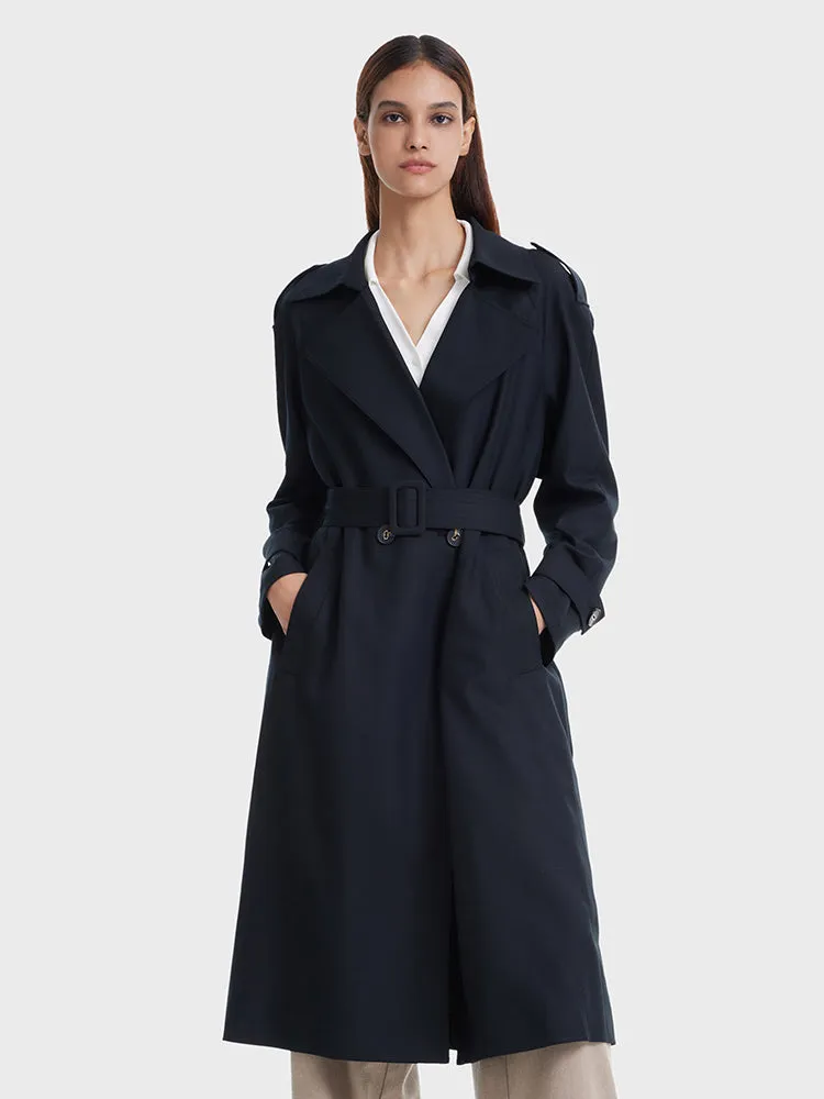 Worsted Woolen Double-Breasted Trench Coat