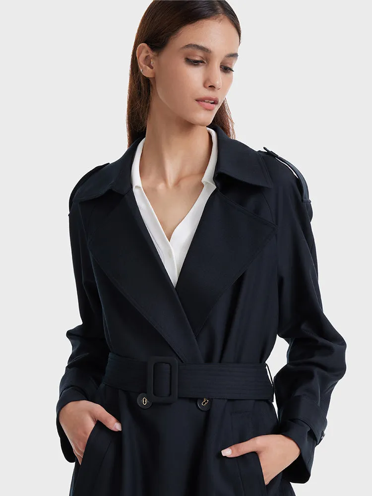 Worsted Woolen Double-Breasted Trench Coat